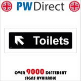 GG396 Toilets Up Left Arrow White On Black Plaque