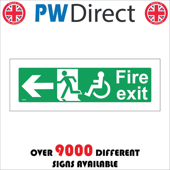 FS347 Fire Exit Left Arrow Running Man Door Wheelchair Access