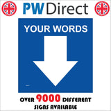 WM064B Words South Down Arrow Blue Direction Marker Route Custom