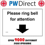 GG448 Please Ring Bell For Attention Down Arrow