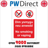 NS128 Dim Ysmygu Neu Anwedd No Smoking Vaping Cymraeg English