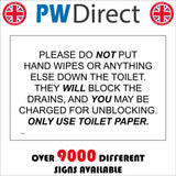 TS220 Please Do Not Put Wipes Down Toilet Will Block Drains
