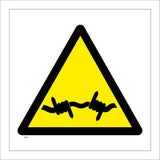 WT339 Barbed Wire Black Symbol Yellow Background Triangle