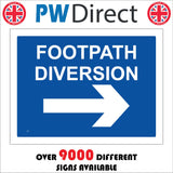 CS054 Footpath Diversion Right Sign with Arrow Right