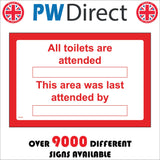TS149 All Toilets Attended Area Last Cleaned Wallchart