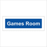 GG326 Games Room White On Blue Door Plaque