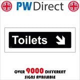 GG392 Toilets Down Arrow White On Black Plaque