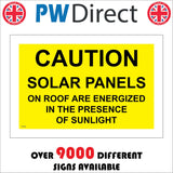 WT432 Caution Solar Panels On Roof Energised Presence Sunlight