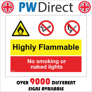MU045 Highly Flammable No Smoking Or Naked Lights Sign with Triangle Fire Circle Lit Match Cigarette