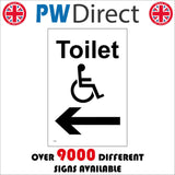 TS072 Disabled Toilet Left Arrow Black On White