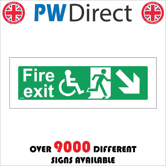 FS345 Fire Exit Running Man Down Right Arrow Wheelchair Access