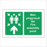 FS583 Man Ymgynnull Tan Fire Assembly Point Welsh English Up Arrow