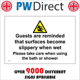 TS222 Guests Reminded Surfaces Slippery When Wet Bath Shower
