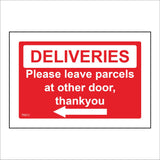 TR872 Deliveries Please Leave Parcels At Other Door Left Arrow