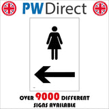 TS067 Female Toilets Left Arrow Black On White