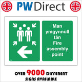 FS584 Man Ymgynnull Tan Fire Assembly Point Left Arrow Welsh
