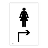 TS070 Female Toilets Up Right Arrow Black On White