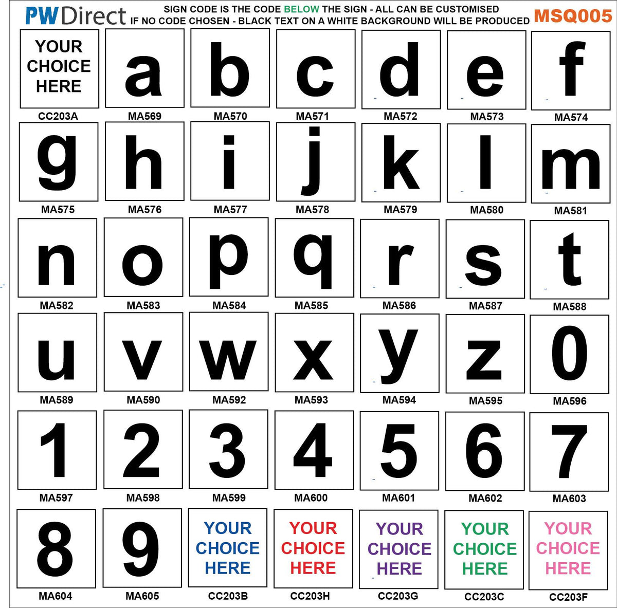 Lowercase Numbers Generator Custom Choice Image Alphabet Lower Case Numbers Letters, MSQ005 – PWDirect