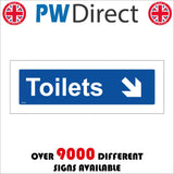 GG393 Toilets Down Right Arrow White On Blue Plaque