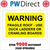 WT431  Warning Fragile Roof Use Duck Ladders Or Crawlign Boards