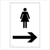 TS069 Female Toilets Right Arrow Black On White