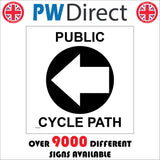 WM074A Circle Public Footpath Left West Arrow Bike Bicycle Track