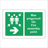 FS586 Man Ymgynnull Tan Fire Assembly Point Right Arrow Bilingual