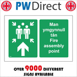FS583 Man Ymgynnull Tan Fire Assembly Point Welsh English Up Arrow