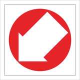FI348 Arrow Down Left Diagonal White On Red Circle