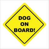 HU404 Dog On Board Yellow Background Black Text Diamond Car