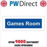 GG326 Games Room White On Blue Door Plaque