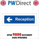 GG383 Reception Left Arrow White On Blue Plaque