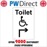 TS075 Disabled Toilet Up Right Arrow Black On White