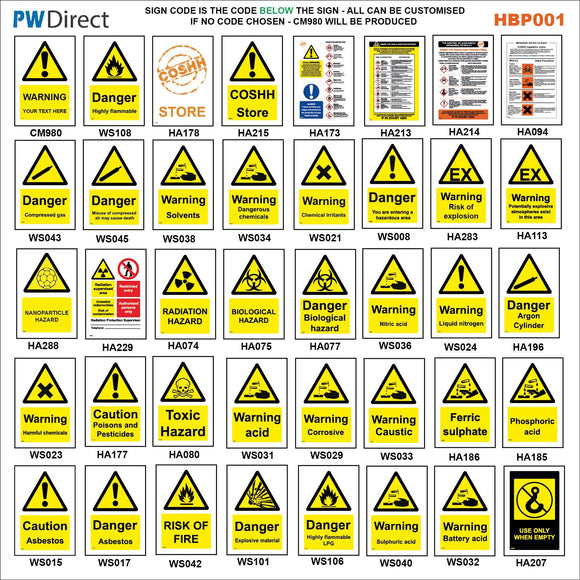 HBP001 Coshh Biological Hazard Highly Flammable LPG Harmful Gas Signs