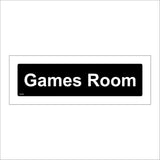 GG325 Games Room White On Black Door Plaque