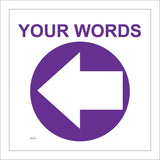 WM072G Words Text Choice Purple Left West Arrow Personalise Guide