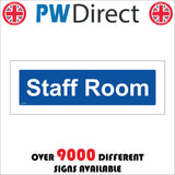 GG372 Staff Room Door Plaque White On Blue Background