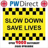 TR751 Slow Down Save Lives Yellow Black Chevron Road Safety