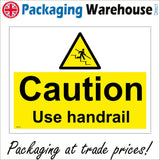 WS934 Caution Use Handrail Sign with Triangle Person Stairs Handrail