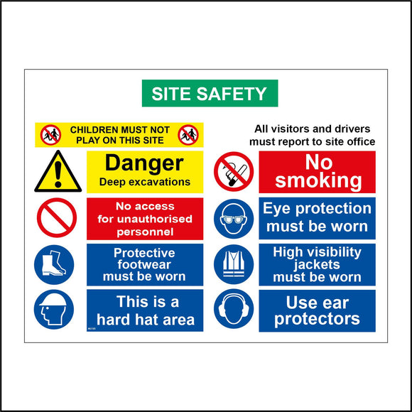 MU183 Site Safety Sign with 9 Circles Triangle Boots Children Faces Cigarette