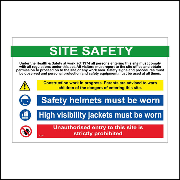 MU079 Site Safety Board Sign with Triangle Exclamation Mark Face Hard Hat Jacket