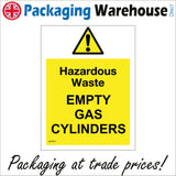 WS977 Hazardous Waste Empty Gas Cylinders Sign with Triangle Exclamation Mark