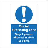 MA735 Social Distancing Zone Only 1 Person Allowed In At A Time Sign with Triangle Exclamation Mark