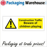 WS448 Construction Traffic Beware Of Children Playing Sign with Triangle Exclamation Mark
