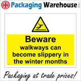 WS812 Beware Walkways Can Become Slippery In The Winter Months Sign with Triangle Man Slipping