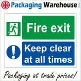 FS238 Fire Exit Keep Clear At All Times Sign with Door Man Circle Exclamation Mark