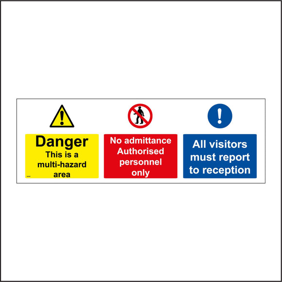 MU067 Danger This Is A Multi Hazard Area Sign with Triangle Exclamation Mark Circle Person Walking