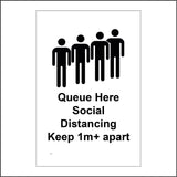 MA707 Queue Here Social Distancing Keep 1m+ Apart Sign with People