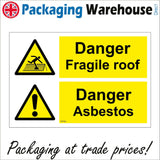 WT065 Danger Fragile Roof Asbestos Sign with 2 Triangles Exclamation Mark Person Roof