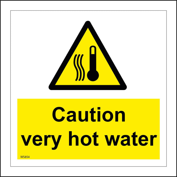 WS854 Caution Very Hot Water Sign with Triangle Thermometer 3 Squiggly Lines